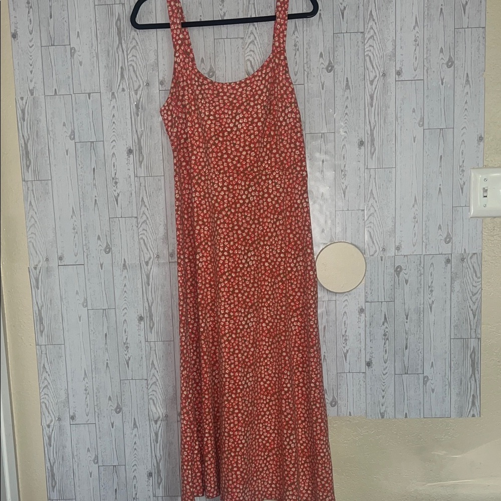 Free People Coral Red Floral Maxi Slip Dress
